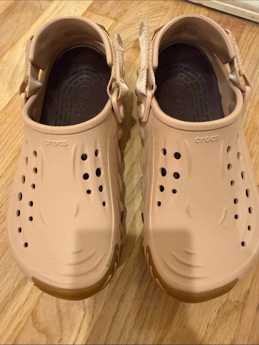 CROCS Echo gum Clog Mule in Blush Pink with Brown Trim